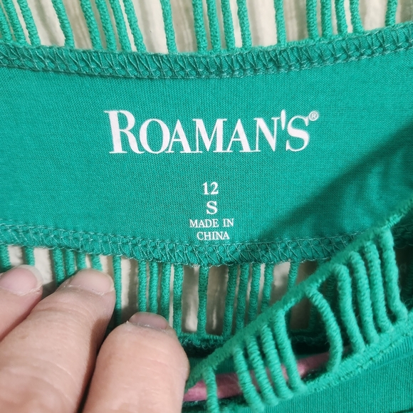 Roamans Green Teal Eyelet Open Weave Batwing Blouse Size Small (12) P2p 23.5 - Picture 4 of 7